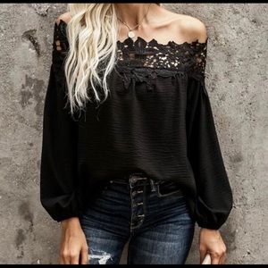Vici Do+Be Black Lace Off Shoulder Boho Top Medium NWOT